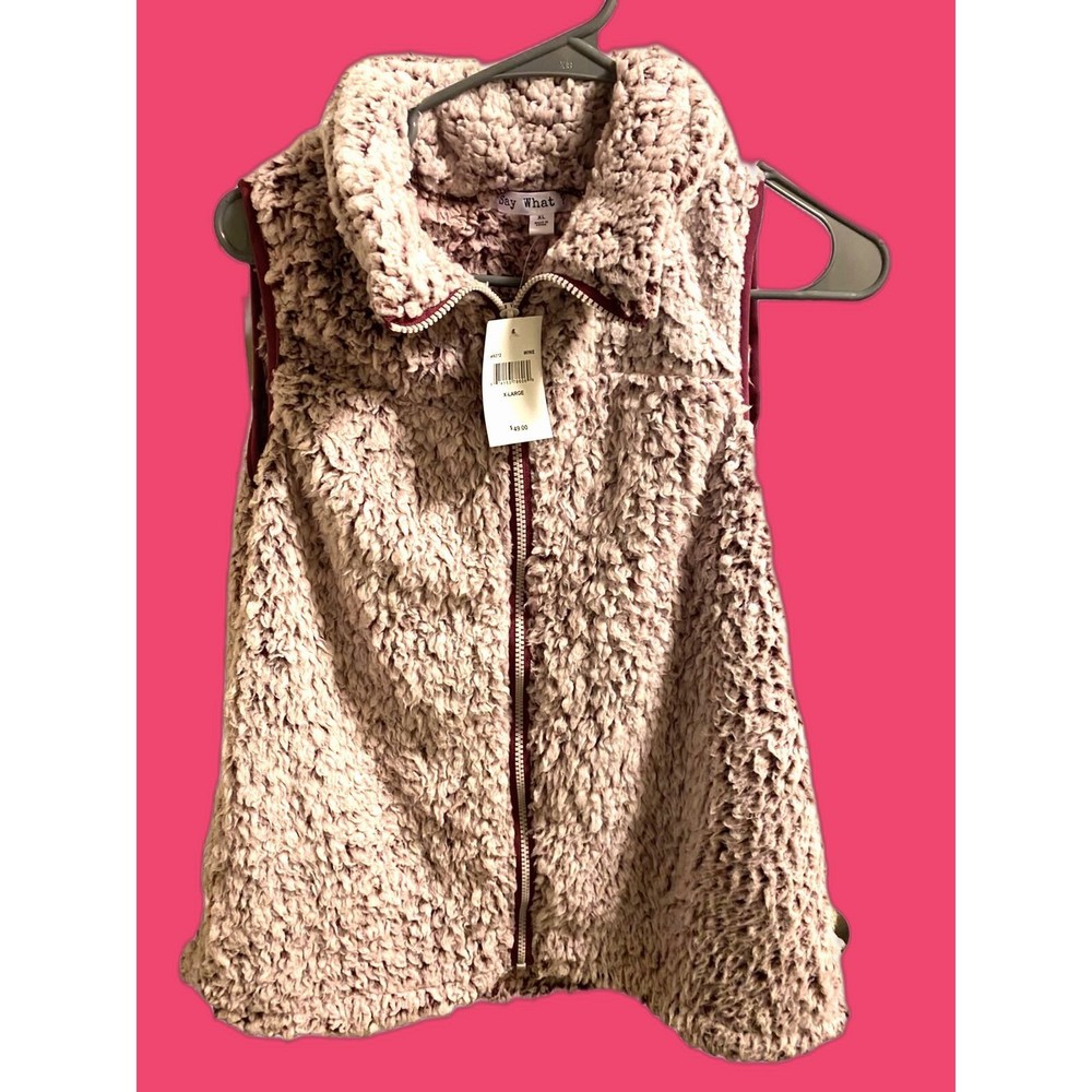 NWT Say What XL Vest Faux Sherpa Soft Frosted Purple Zip Front